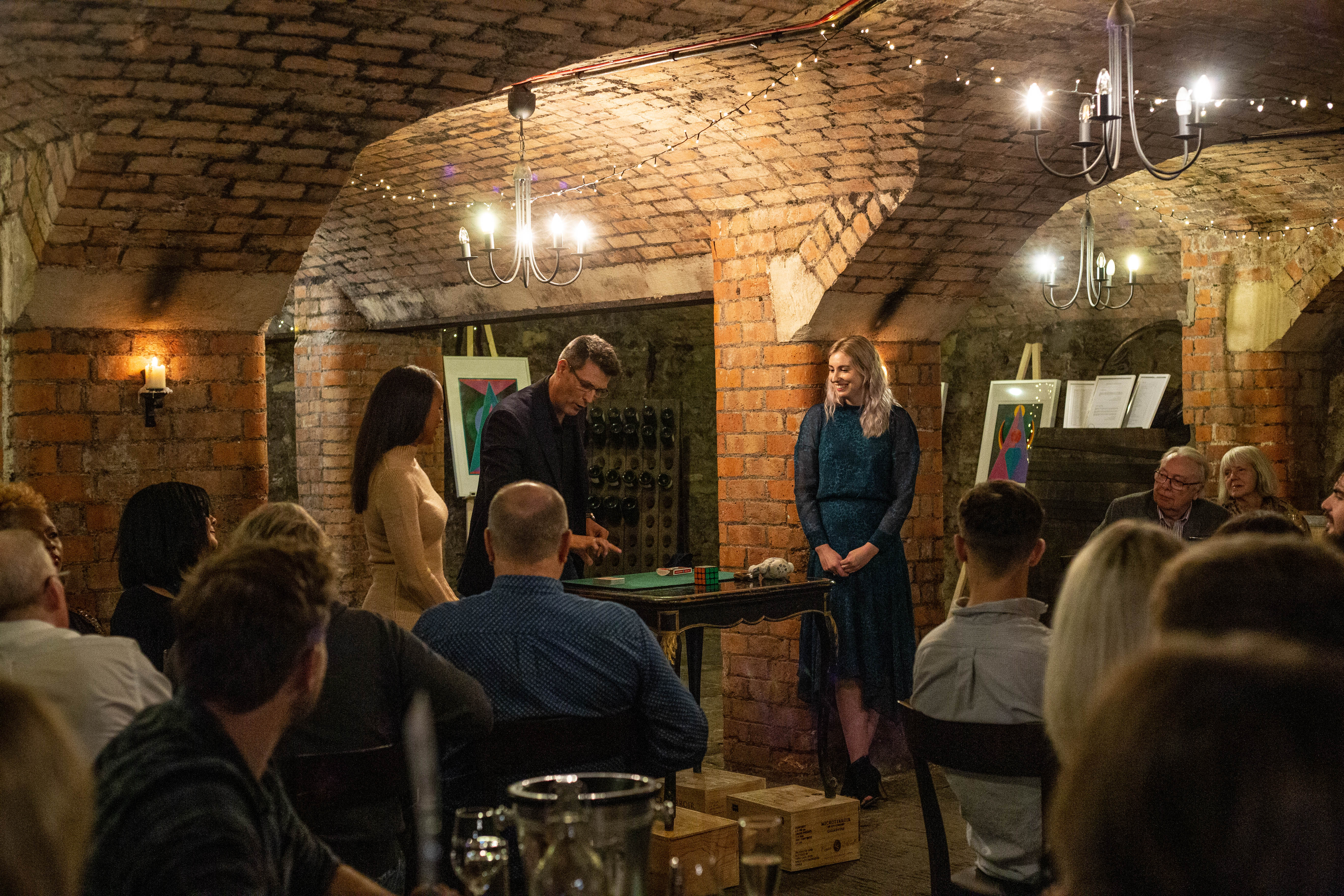 Sieko performing an intimate close-up magic show at The Cellars at Averys Wine Merchants Bristol